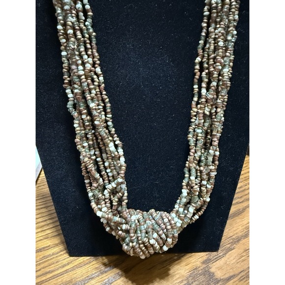 The Unbranded Brand Jewelry - Vintage Multi Strand Seed Bead Necklace Boho  Knotted Brown Green Multicolor
